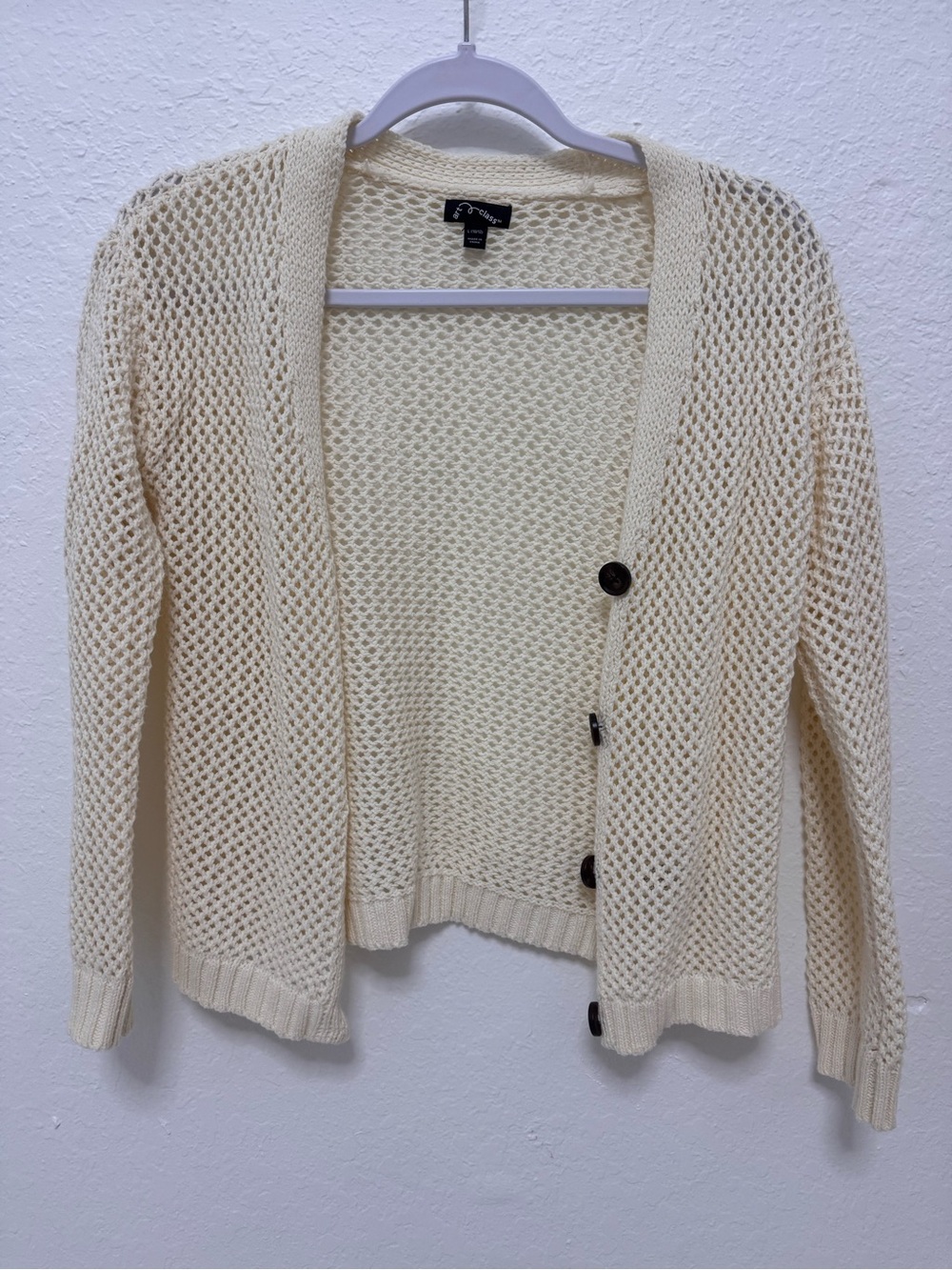 art class Open-Weave Cream Button Cardigan